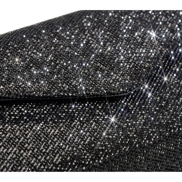Women's Black Sparkly Evening Glitter Rhinestone Clutch Purse for Party - Picture 7 of 8
